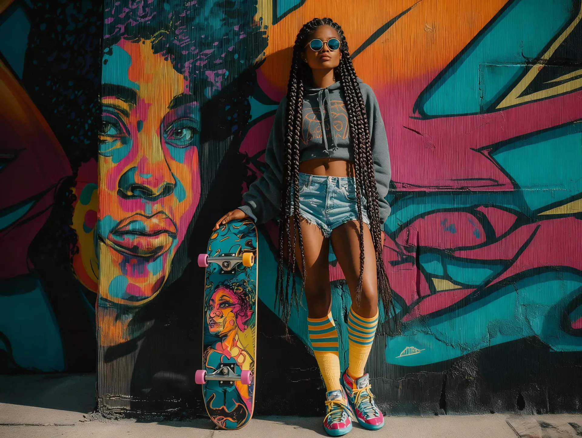 Same woman previewing long box braids with HairWow AI try-on